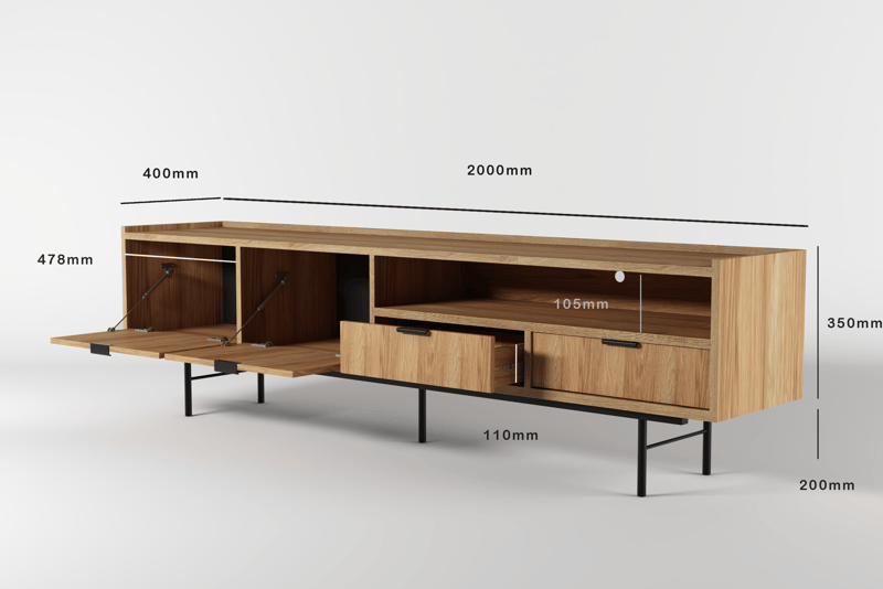 Dravo TV-benk 200 cm - Naturlig hickory - Møbler - Mediamøbel & tv møbel - TV-benk & mediabenk