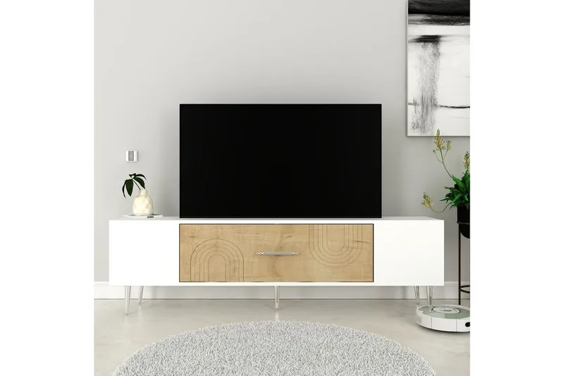 Drova TV-benk 150 cm - Eik/Hvit/Sølv - Møbler - Mediamøbel & tv møbel - TV-benk & mediabenk