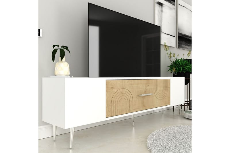 Drova TV-benk 150 cm - Eik/Hvit/Sølv - Møbler - Mediamøbel & tv møbel - TV-benk & mediabenk