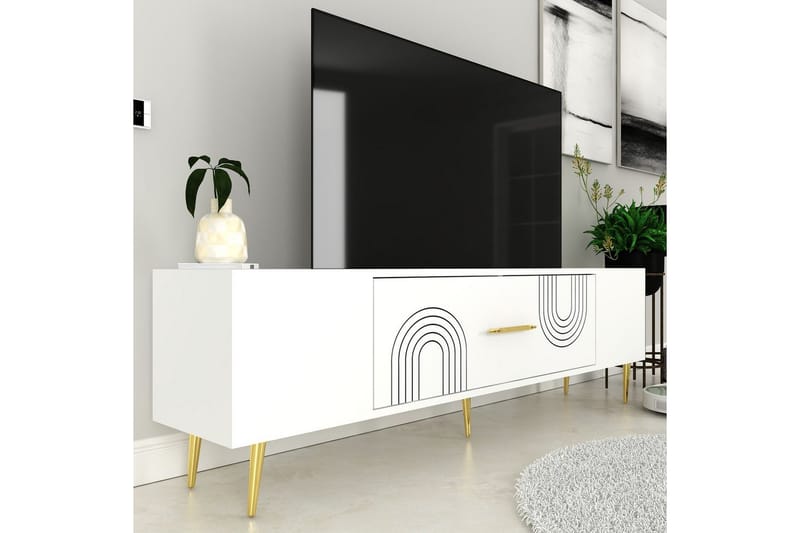 Drova TV-benk 150 cm - Hvit/Gull - Møbler - Mediamøbel & tv møbel - TV-benk & mediabenk