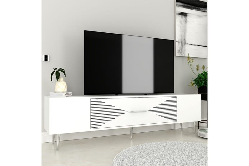 Drova TV-benk 150 cm - Hvit/Sølv - Møbler - Mediamøbel & tv møbel - TV-benk & mediabenk