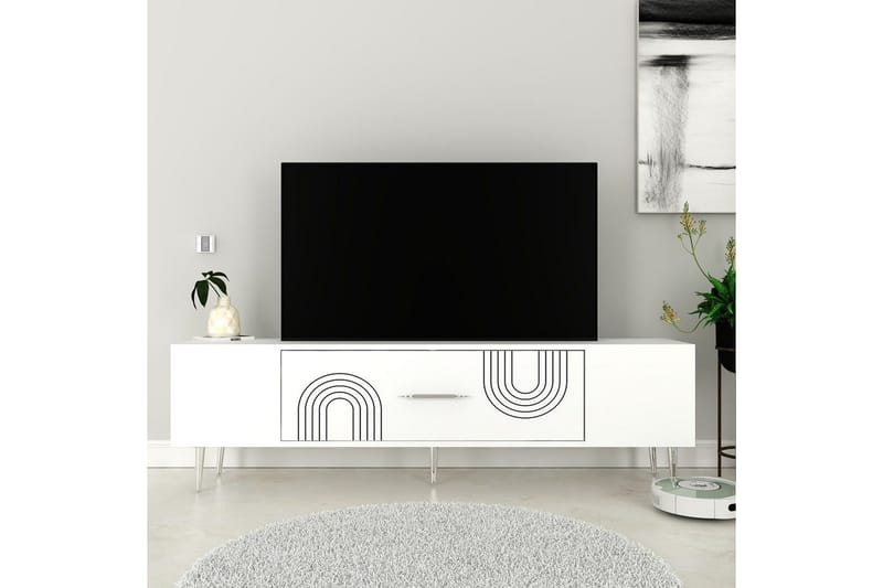 Drova TV-benk 150 cm - Hvit/Sølv - Møbler - Mediamøbel & tv møbel - TV-benk & mediabenk