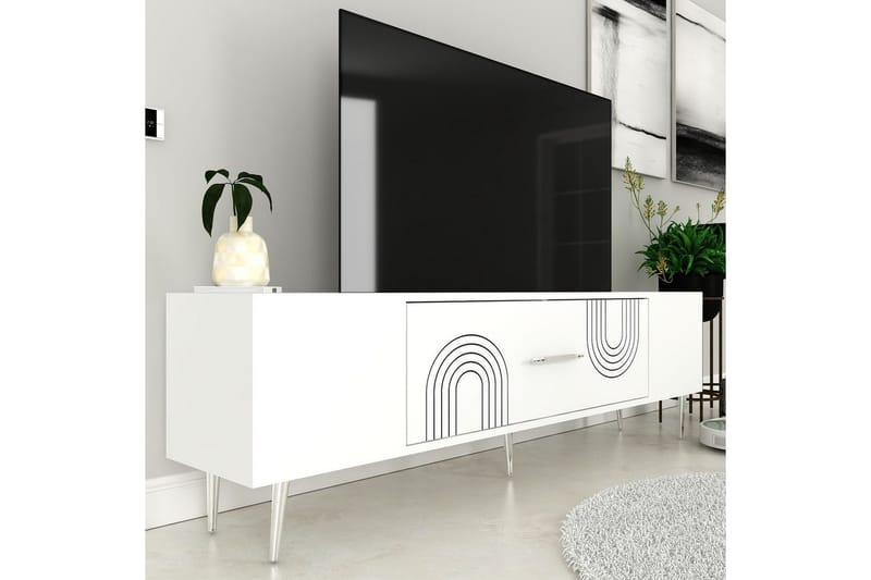 Drova TV-benk 150 cm - Hvit/Sølv - Møbler - Mediamøbel & tv møbel - TV-benk & mediabenk