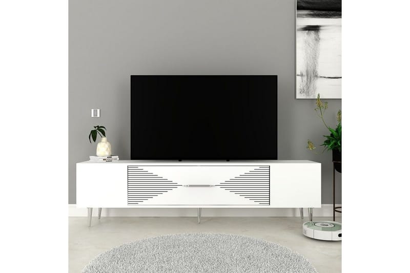 Drova TV-benk 150 cm - Hvit/Sølv - Møbler - Mediamøbel & tv møbel - TV-benk & mediabenk
