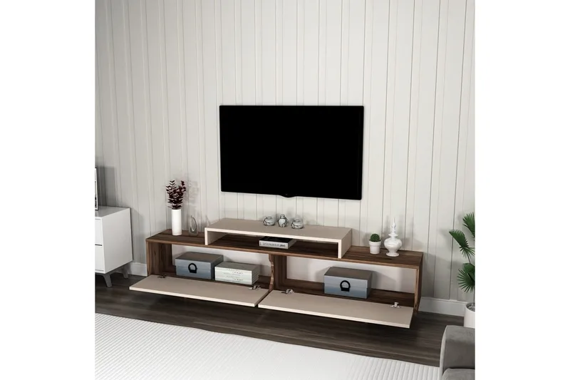 Durros TV-benk 180 cm - Valnøtt/Beige - Møbler - Mediamøbel & tv møbel - TV-benk & mediabenk