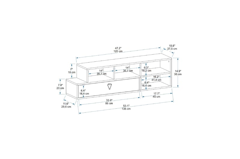 Durusu TV-benk 120 cm - Lys brun/Antrasitt - Møbler - Mediamøbel & tv møbel - TV-benk & mediabenk