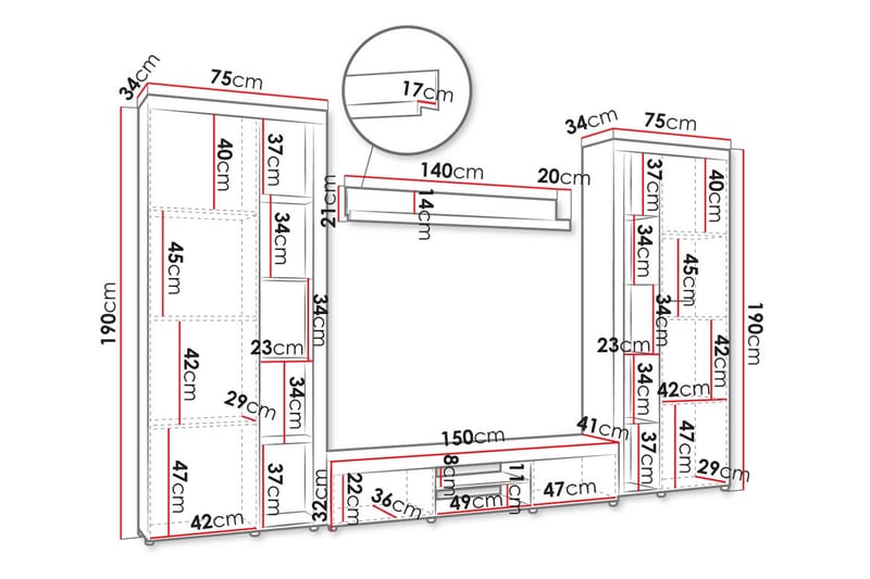 Eirwen TV-møbelsett - Hvit - Møbler - Mediamøbel & tv møbel - TV-møbelsett