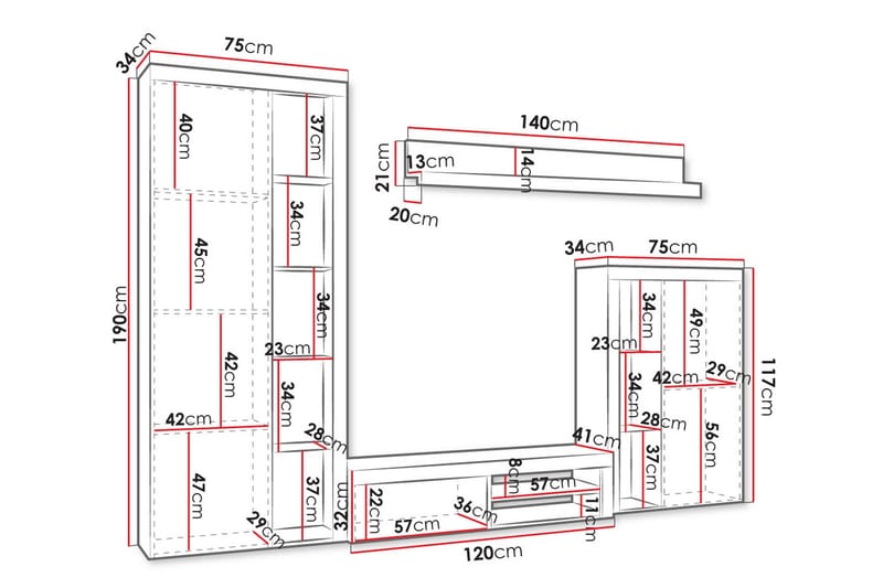 Eirwen TV-møbelsett - Hvit - Møbler - Mediamøbel & tv møbel - TV-møbelsett