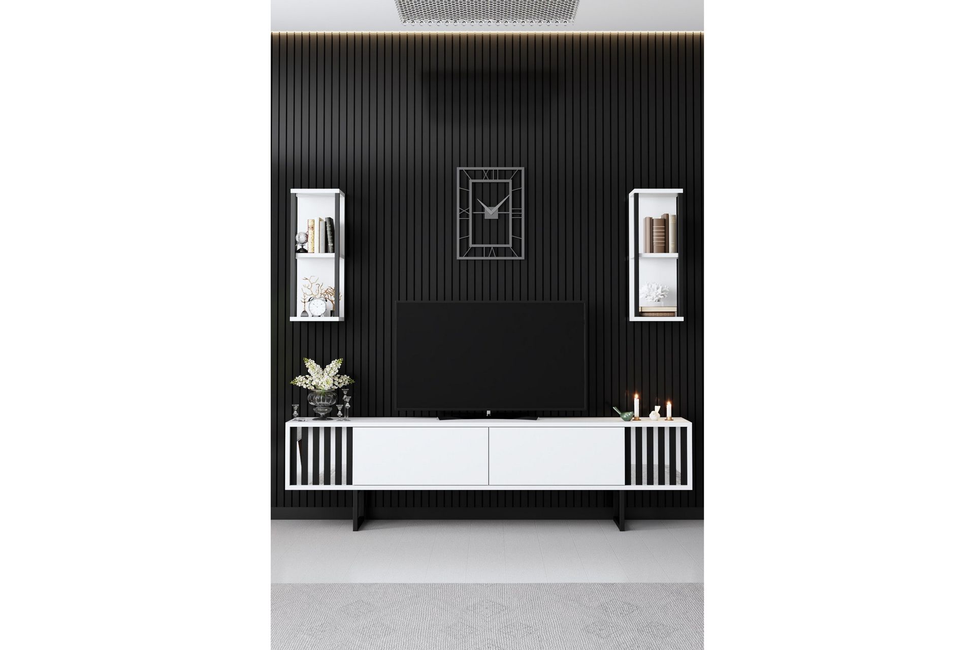 Erdem Tv-benk 180 cm - Hvit/Svart - Møbler - Mediamøbel & tv møbel - TV-benk & mediabenk