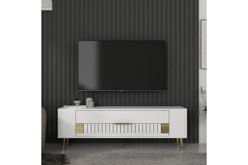 Estel TV-benk 120 cm - Hvit/Gull - Møbler - Mediamøbel & tv møbel - TV-benk & mediabenk