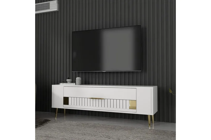 Estel TV-benk 120 cm - Hvit/Gull - Møbler - Mediamøbel & tv møbel - TV-benk & mediabenk
