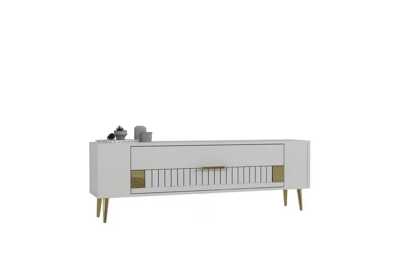 Estel TV-benk 120 cm, Hvit/Gull