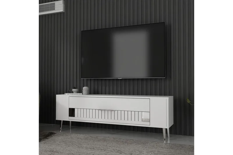 Estel TV-benk 120 cm - Hvit/Sølv - Møbler - Mediamøbel & tv møbel - TV-benk & mediabenk