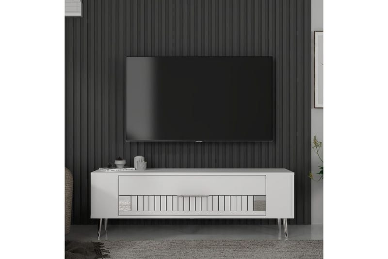 Estel TV-benk 120 cm - Hvit/Sølv - Møbler - Mediamøbel & tv møbel - TV-benk & mediabenk