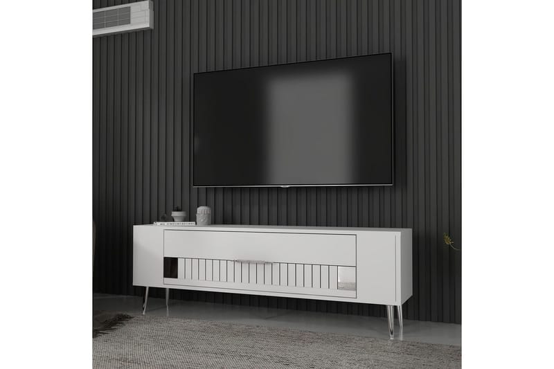 Estel TV-benk 120 cm - Hvit/Sølv - Møbler - Mediamøbel & tv møbel - TV-benk & mediabenk