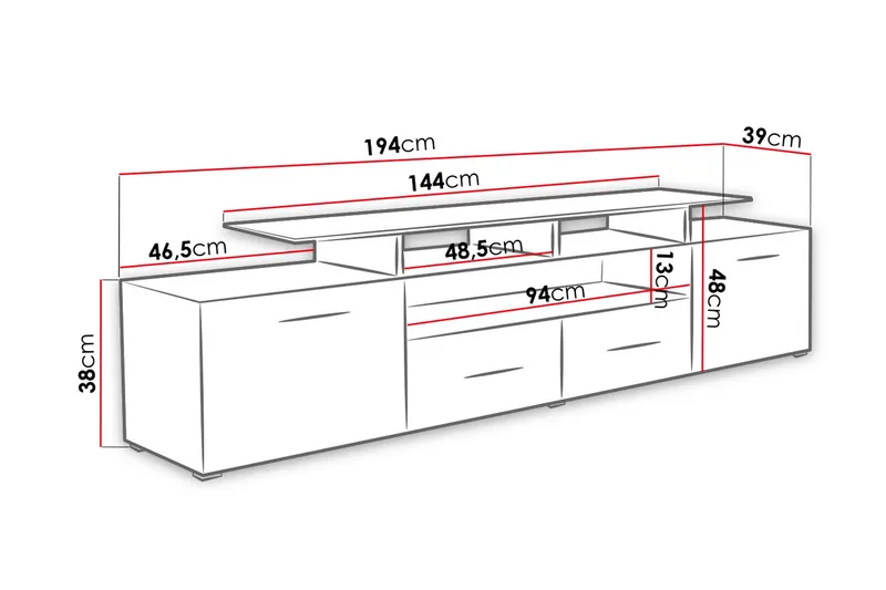Evora TV-benk 194x39x39 cm - Beige/Grå/Hvit - Møbler - Mediamøbel & tv møbel - TV-benk & mediabenk