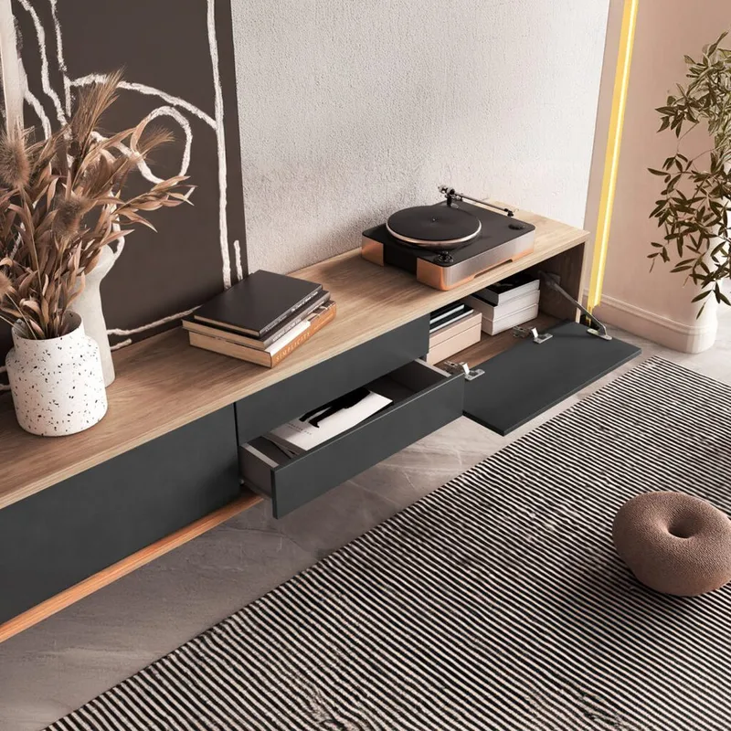 Flytende TV-stativ Frida 2 klaffer med 2 skuffer opp - Antrasitt - Møbler - Mediamøbel & tv møbel - TV-benk & mediabenk