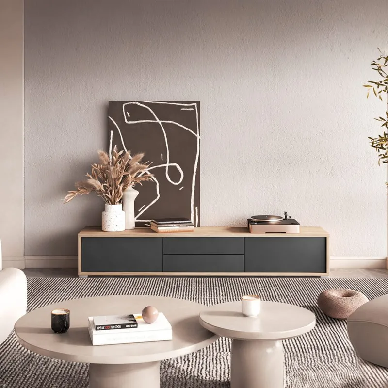 Flytende TV-stativ Frida 2 klaffer med 2 skuffer opp - Antrasitt - Møbler - Mediamøbel & tv møbel - TV-benk & mediabenk