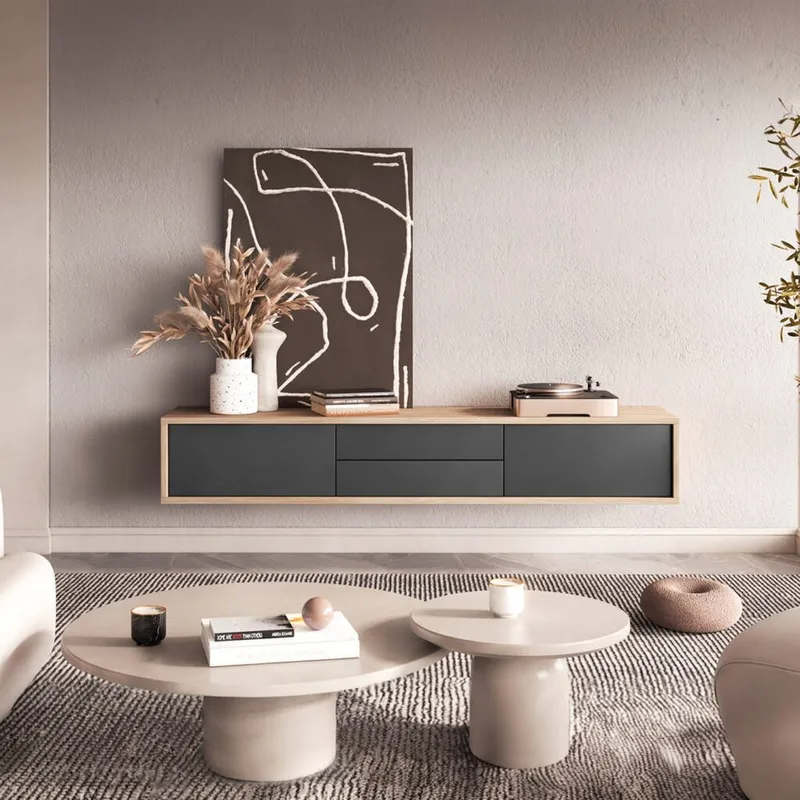 Flytende TV-stativ Frida 2 klaffer med 2 skuffer opp - Antrasitt - Møbler - Mediamøbel & tv møbel - TV-benk & mediabenk