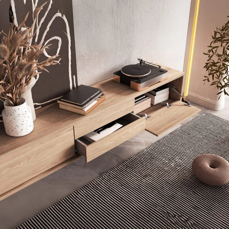 Flytende TV-stativ Frida 2 klaffer med 2 skuffer opp - Oljet Eik - Møbler - Mediamøbel & tv møbel - TV-benk & mediabenk