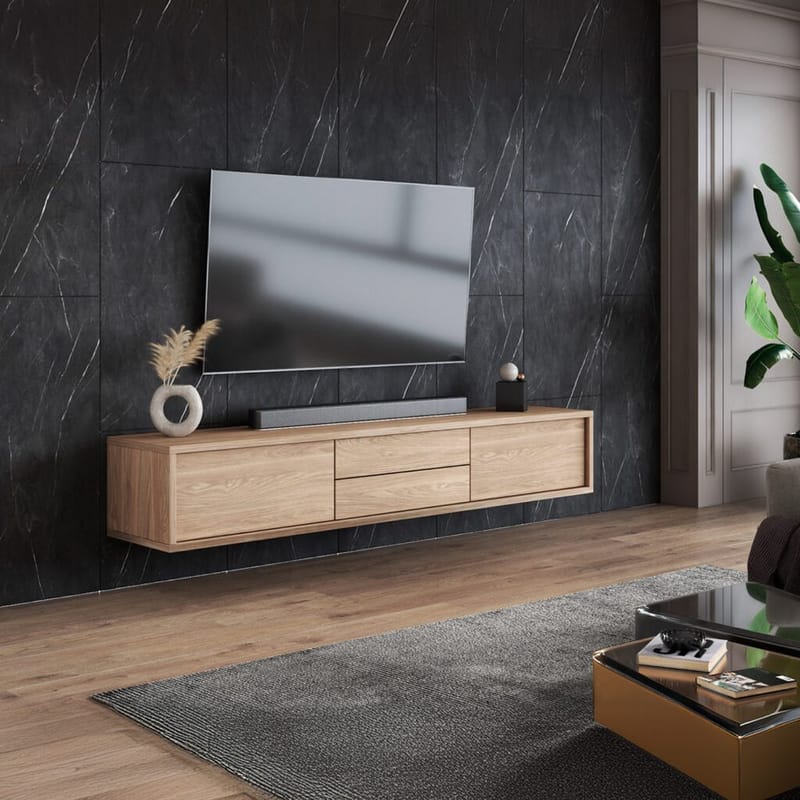 Flytende TV-stativ Frida 2 klaffer med 2 skuffer opp - Oljet Eik - Møbler - Mediamøbel & tv møbel - TV-benk & mediabenk