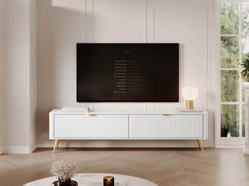 Forba Gulvstående TV-benk 200 cm med Oppbevaring i Malt Tre - Hvit - Møbler - Mediamøbel & tv møbel - TV-benk & mediabenk