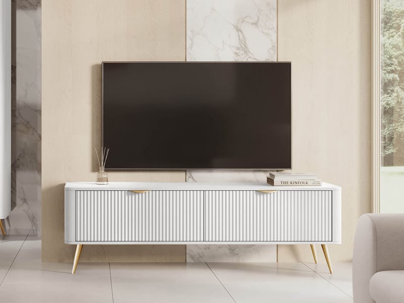 Forba Rektangulær TV-benk 164 cm med Oppbevaring i Malt Tre - Hvit - Møbler - Mediamøbel & tv møbel - TV-benk & mediabenk