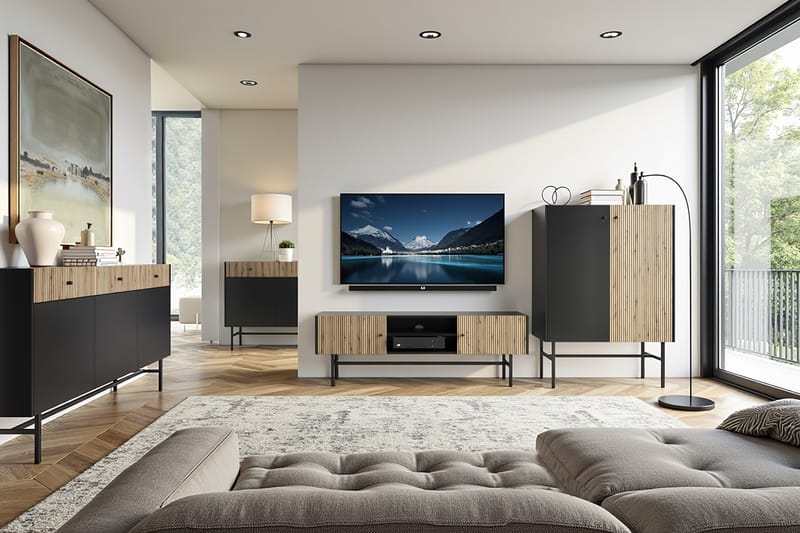 Francisca TV-benk 155 cm - Svart/Eik - Møbler - Mediamøbel & tv møbel - TV-benk & mediabenk