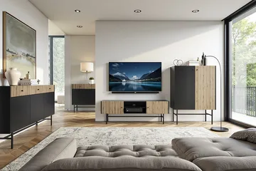Francisca TV-benk 155 cm - Svart/Eik - Møbler - Mediamøbel & tv møbel - TV-benk & mediabenk