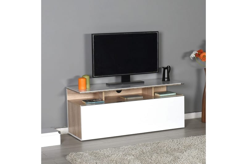 Galnor TV-benk 117 cm - Mellomfarget tre/Hvit - Møbler - Mediamøbel & tv møbel - TV-benk & mediabenk