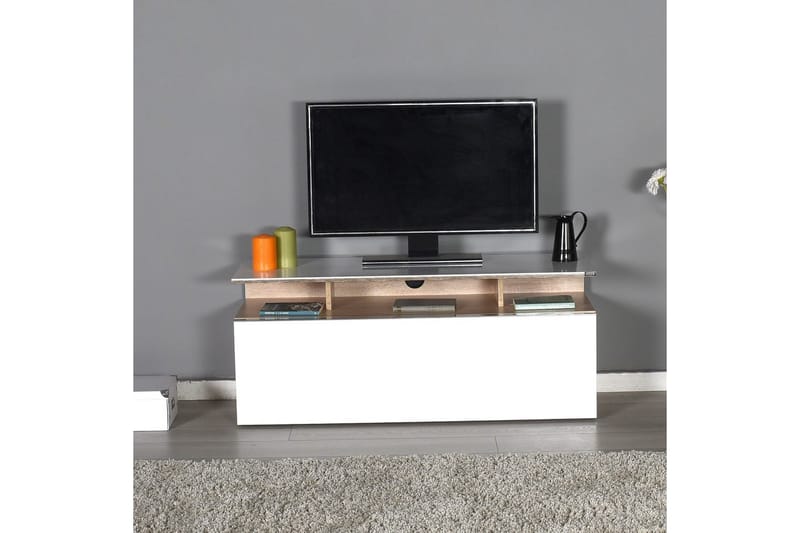 Galnor TV-benk 117 cm - Mellomfarget tre/Hvit - Møbler - Mediamøbel & tv møbel - TV-benk & mediabenk