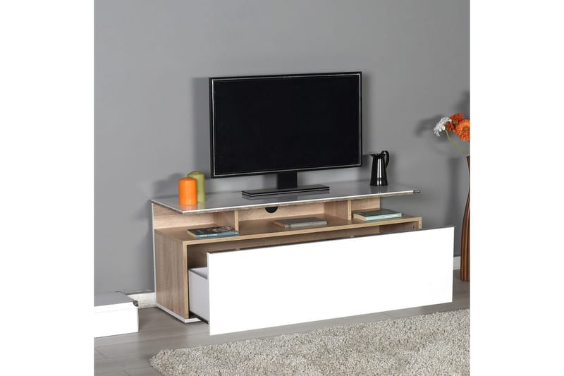 Galnor TV-benk 117 cm - Mellomfarget tre/Hvit - Møbler - Mediamøbel & tv møbel - TV-benk & mediabenk