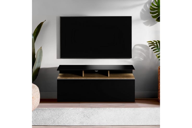 Galnor TV-benk 117 cm - Svart/Mellomfarget tre - Møbler - Mediamøbel & tv møbel - TV-benk & mediabenk