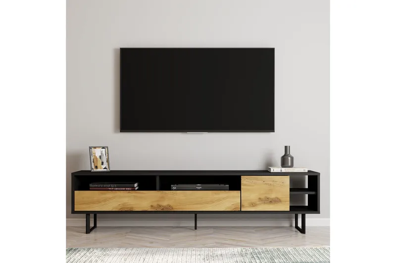Gazali TV-benk 180 cm, Svart/Eik