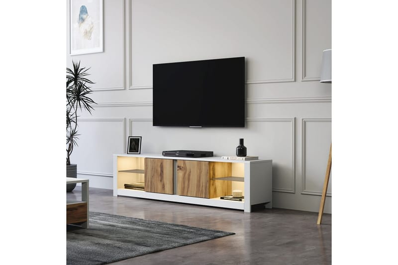 Griselda TV-benk 180 cm i Eik - Hvit - Møbler - Mediamøbel & tv møbel - TV-benk & mediabenk