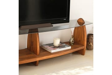 Guinn Frittstående TV-benk 160 cm med Oppbevaring i Tre med Glassplate - Brun - Møbler - Mediamøbel & tv møbel - TV-benk & mediabenk