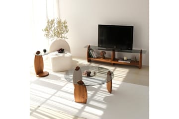 Guinn Frittstående TV-benk 160 cm med Oppbevaring i Tre med Glassplate - Brun - Møbler - Mediamøbel & tv møbel - TV-benk & mediabenk
