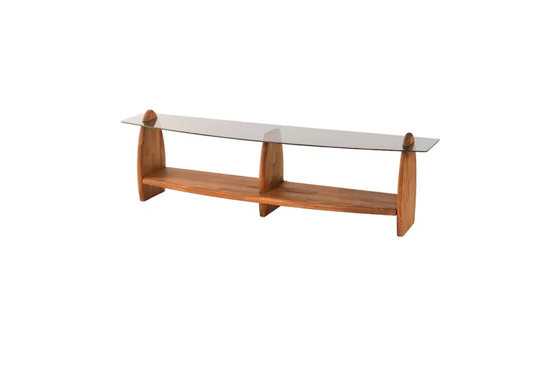 Guinn Frittstående TV-benk 160 cm med Oppbevaring i Tre med Glassplate, Brun