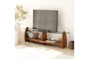 Guinn Frittstående TV-benk 160 cm med Oppbevaring i Tre med Glassplate - Brun - Møbler - Mediamøbel & tv møbel - TV-benk & mediabenk