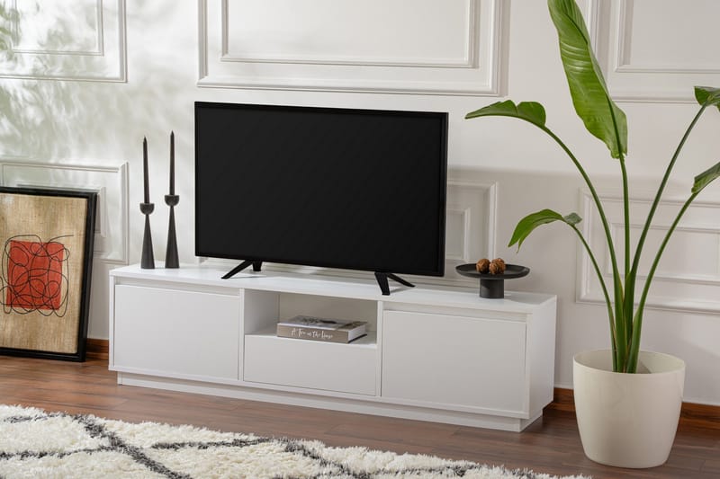Gulliver Gulvstående TV-benk 160 cm med Oppbevaring i Malt Tre - Hvit - Møbler - Mediamøbel & tv møbel - TV-benk & mediabenk