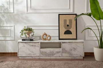 Gulliver Tv-benk 160x30 cm - Lys Beige/Marmor - Møbler - Mediamøbel & tv møbel - TV-benk & mediabenk