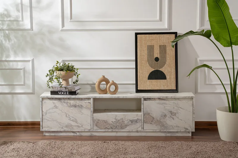 Gulliver Tv-benk 160x30 cm - Lys Beige/Marmor - Møbler - Mediamøbel & tv møbel - TV-benk & mediabenk