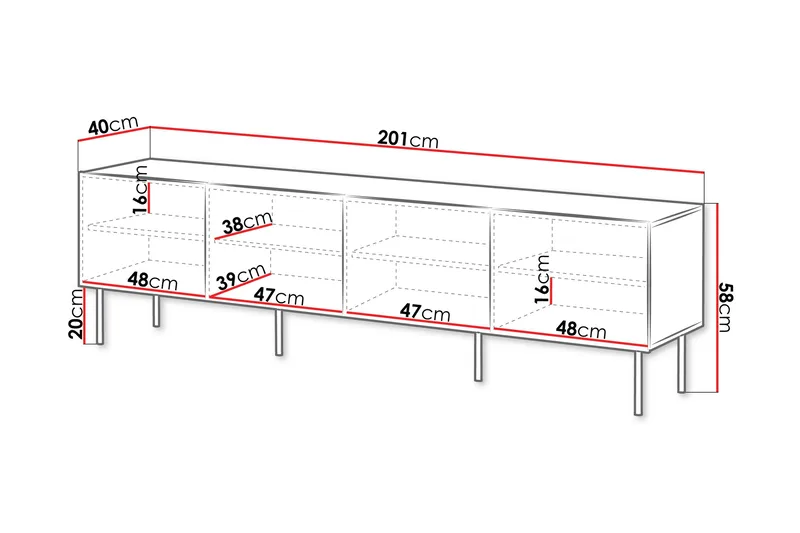 Hammarstrand TV-benk med oppbevaring 201 cm - Valnøtt / Brun / Ribbet - Møbler - Mediamøbel & tv møbel - TV-benk & mediabenk