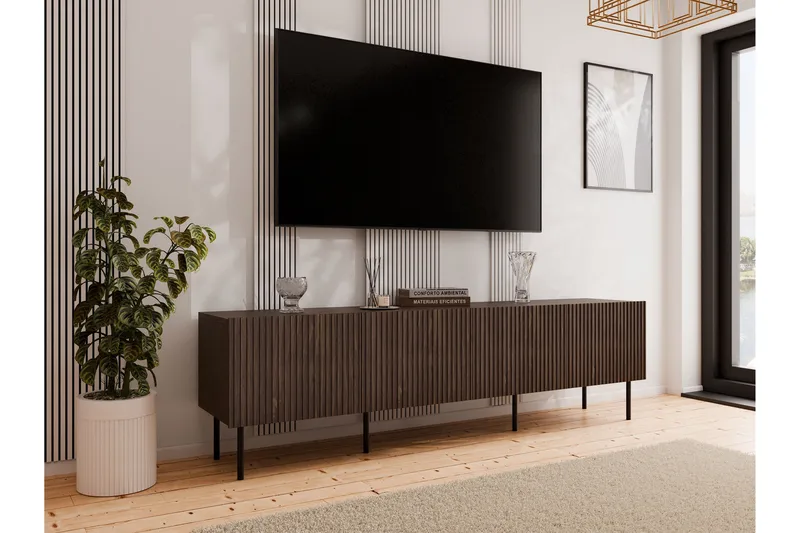 Hammarstrand TV-benk med oppbevaring 201 cm - Valnøtt / Brun / Ribbet - Møbler - Mediamøbel & tv møbel - TV-benk & mediabenk