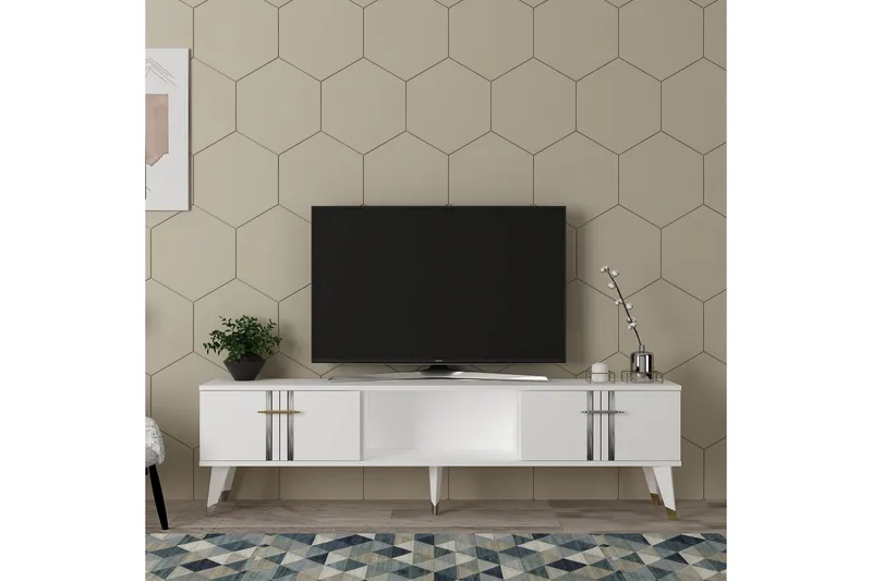 Harsum TV-benk 150 cm, Hvit/Sølv