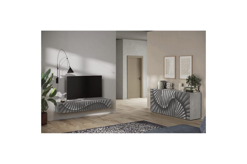 Hawell Vegghengt TV-benk 180 cm - Grå - Møbler - Mediamøbel & tv møbel - TV-benk & mediabenk