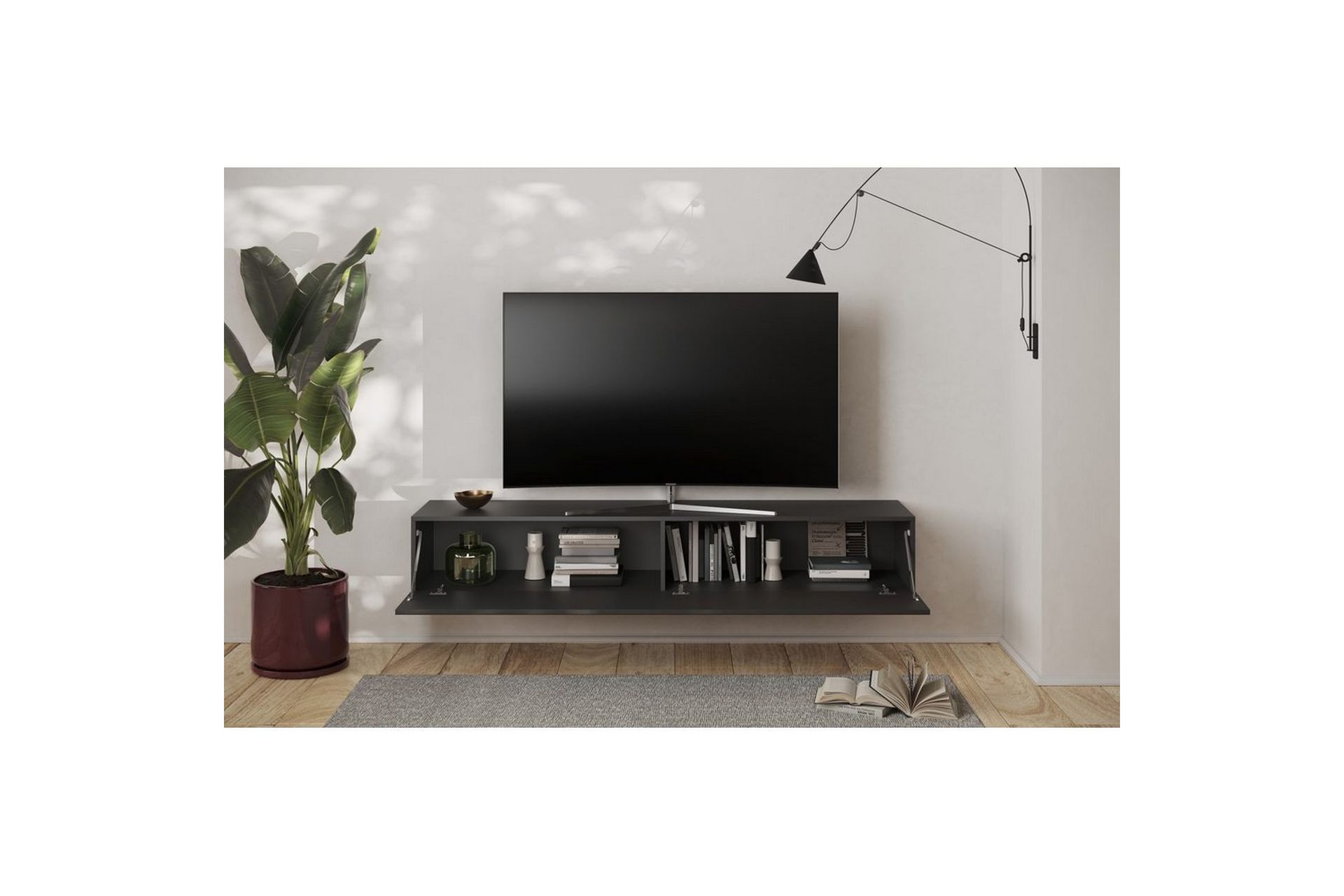 Hawell Vegghengt TV-benk 180 cm - Mørk grå - Møbler - Mediamøbel & tv møbel - TV-benk & mediabenk