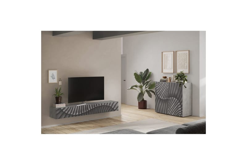 Hawell Vegghengt TV-benk 210 cm - Grå - Møbler - Mediamøbel & tv møbel - TV-benk & mediabenk