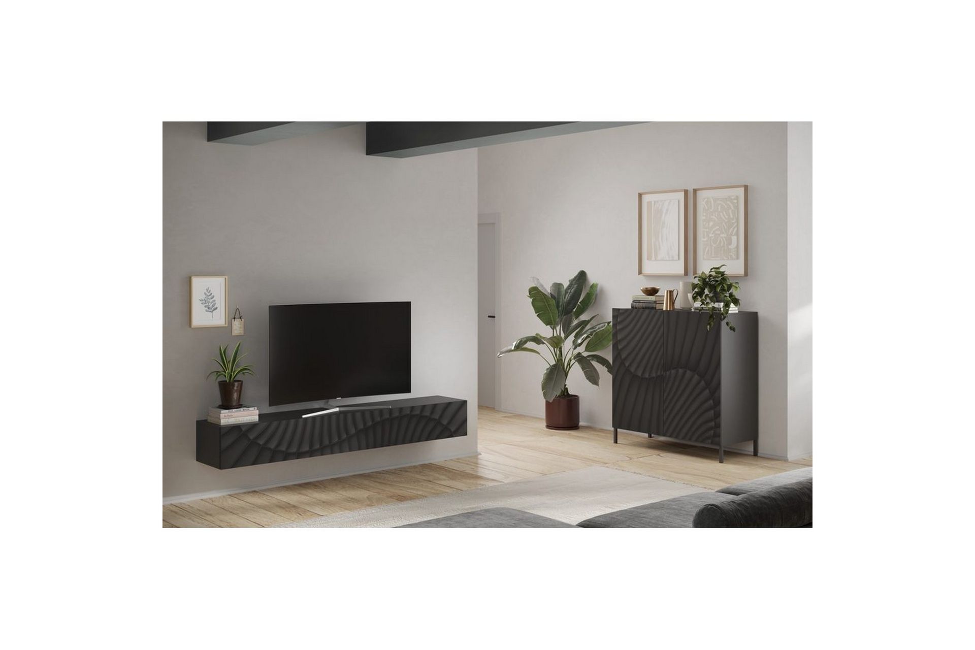 Hawell Vegghengt TV-benk 210 cm - Mørk grå - Møbler - Mediamøbel & tv møbel - TV-benk & mediabenk