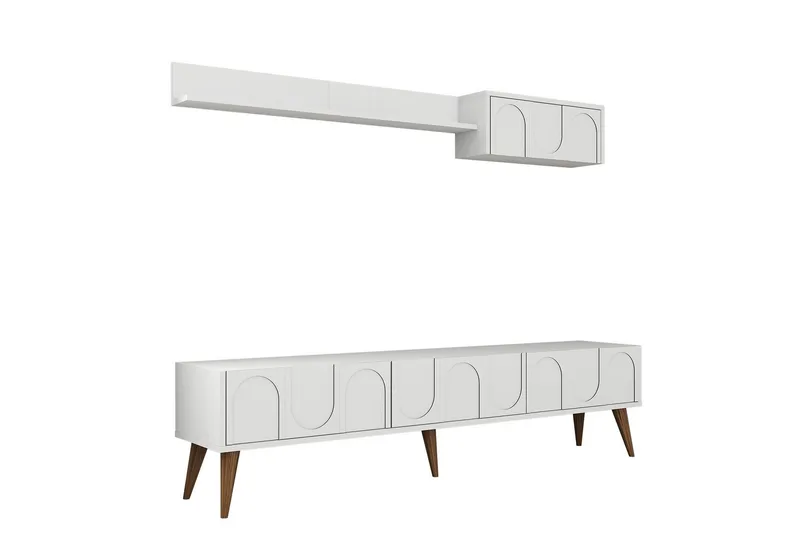 Hazim TV-benk 180 cm, Hvit/Valnøtt